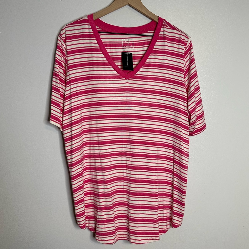 Ashley Stewart Back to Basics Pink and White Stripe Tshirt